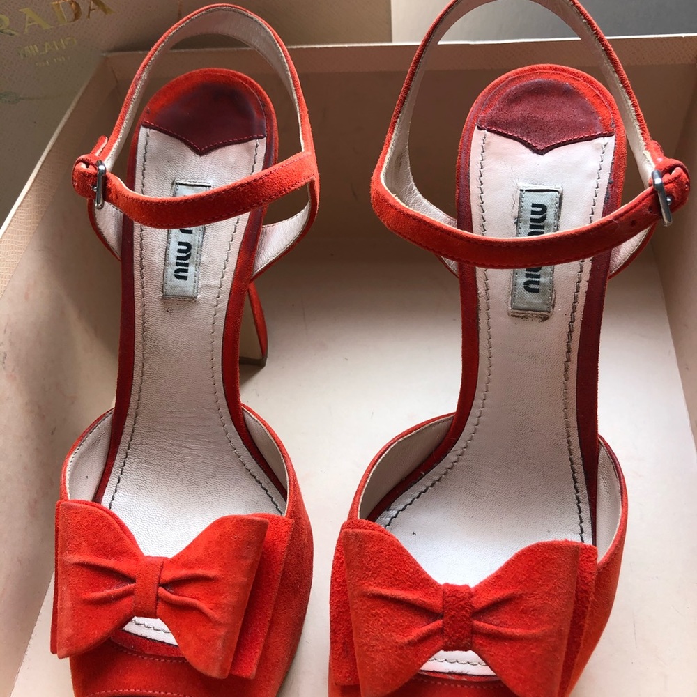 MIU MIU ankle strap sandals orange suade